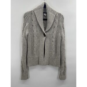 VTG Y2K Cardigan J Crew M Wool Horn Toggle Cable Knit Chunky Retro Fisherman